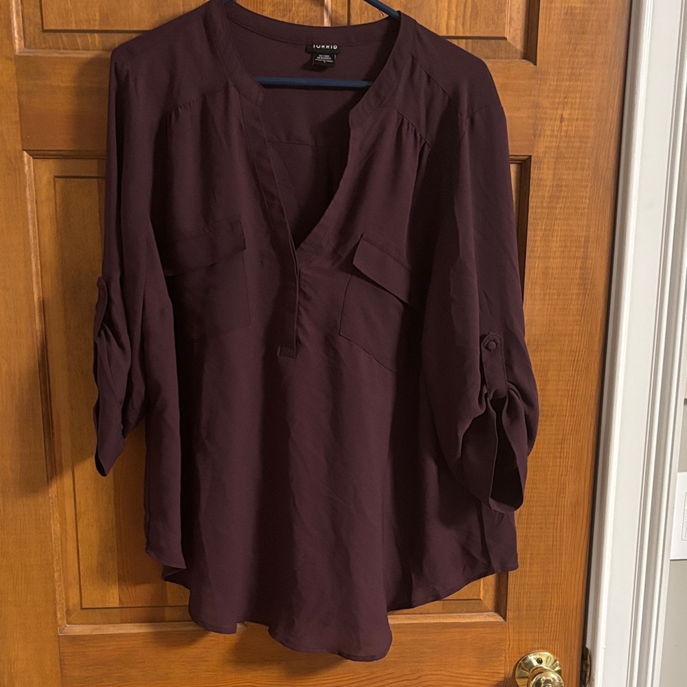 Torrid sz 1 Harper shirt eggplant purple 3/4 sleeve used condition